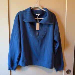 Z supply Blue Collared Pullover Sweater with zip
